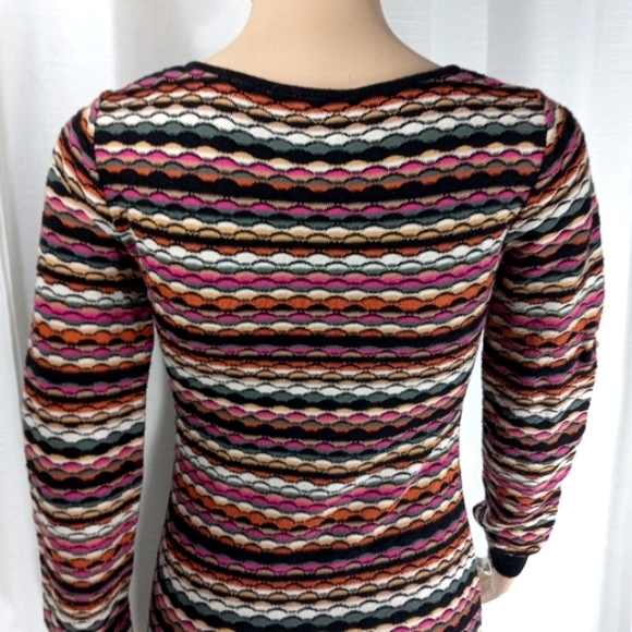 MISSONI Lightweight Scallop Stripe Stretch Wool Knit Long Sleeve Mini Dr… - Picture 10 of 16